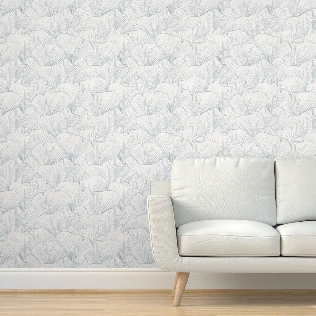 Gingko Leaf Botanical Sketch Peel and Stick Wallpaper - Dusty Blue product