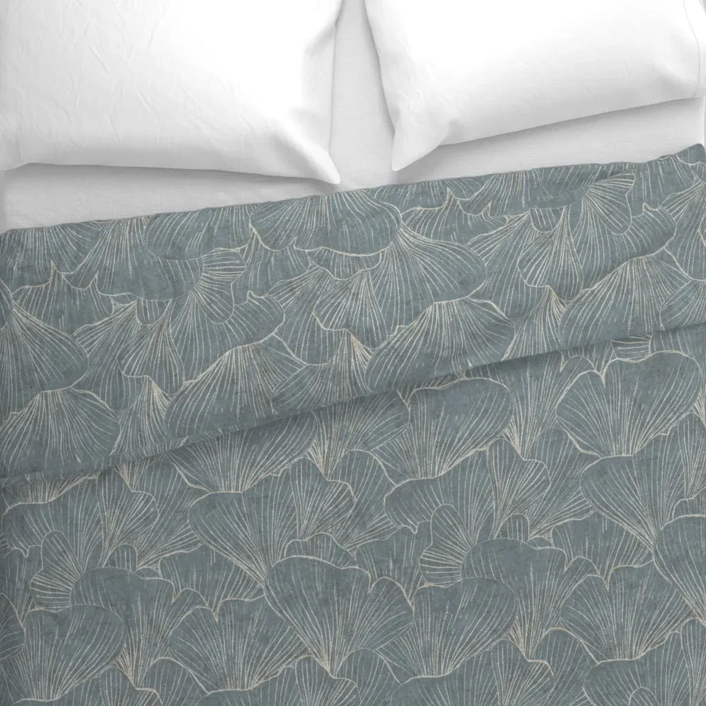 Gingko Leaf Japandi Duvet Cover - Dusty Blue alternate view
