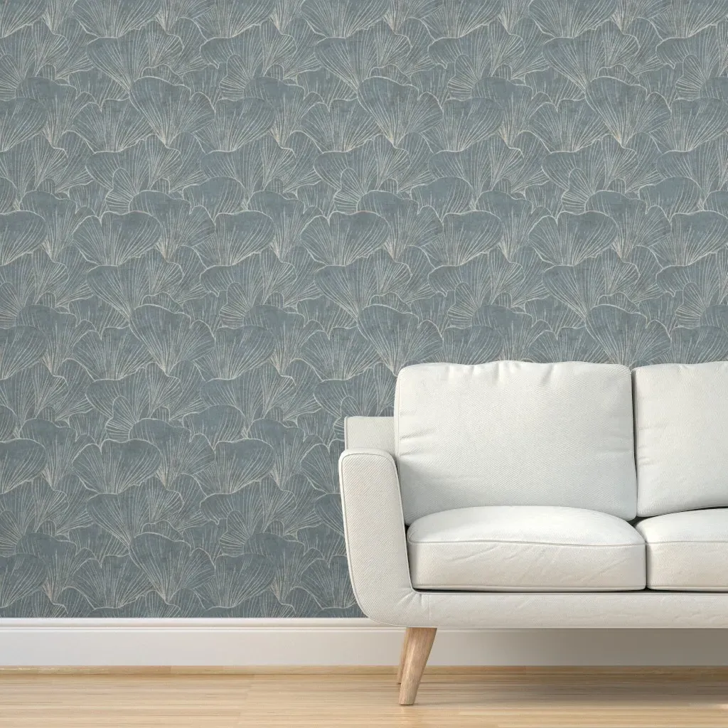 Gingko Leaf Plaster Texture Peel and Stick Wallpaper - Dusty Blue product