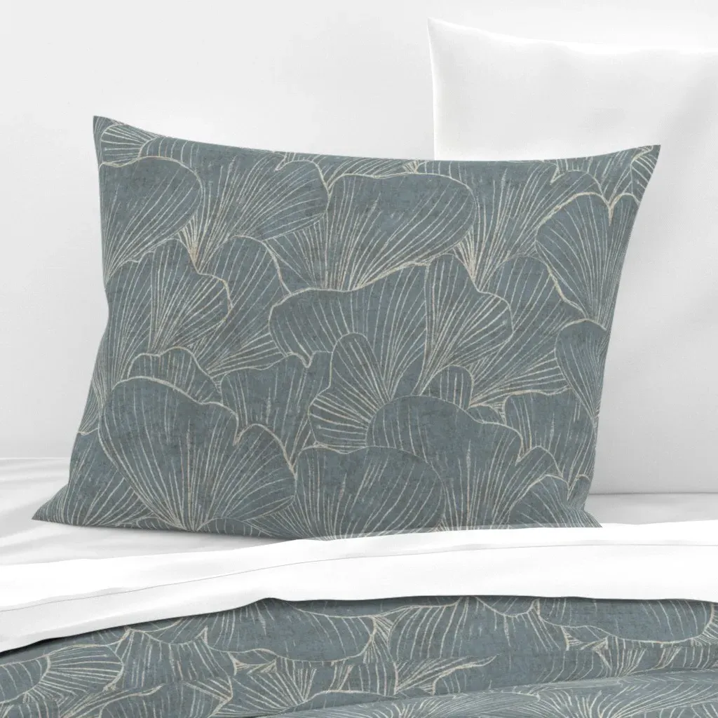 Gingko Leaf Standard Knife Edge Cushion Cover - Dusty Blue, Cotton Sateen product