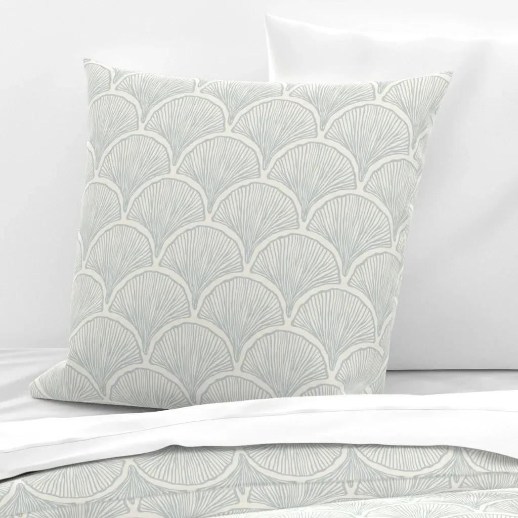 Gingko Leaves Scallop Fan Euro Pillow Sham - Light Blue product