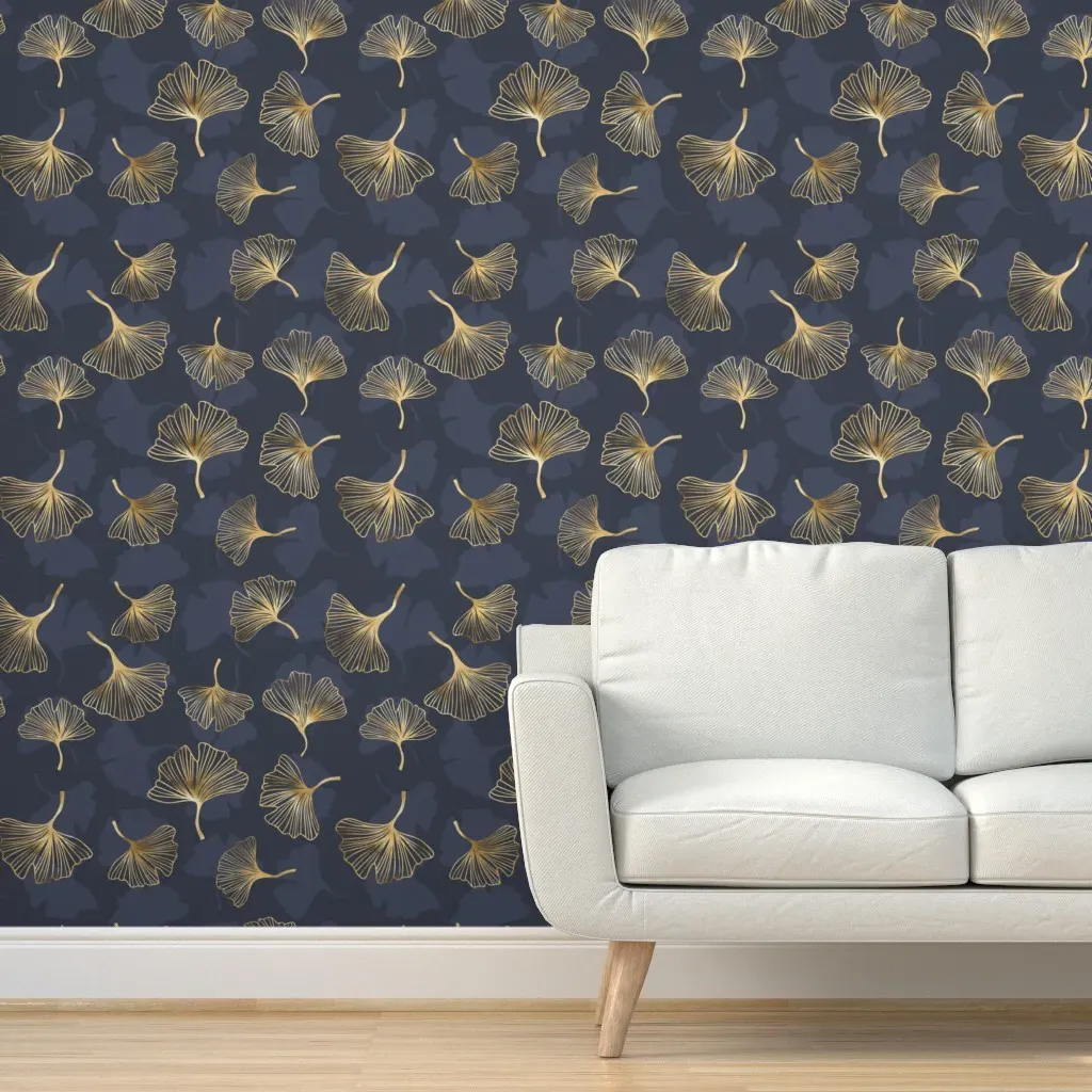 Ginkgo Biloba Peel and Stick Wallpaper - Gold, Black product