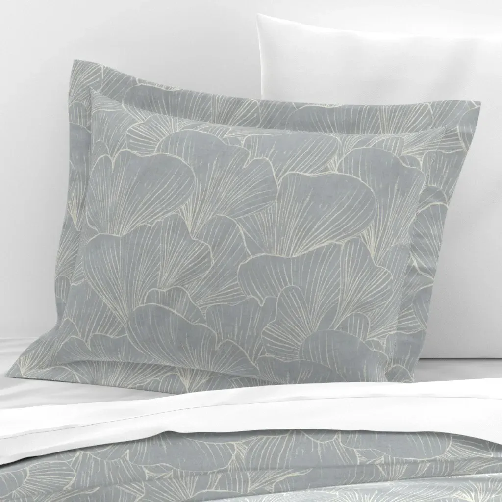 Ginkgo Leaf Botanical Standard Flanged Cushion Cover - Dusty Blue, Cotton Sateen product