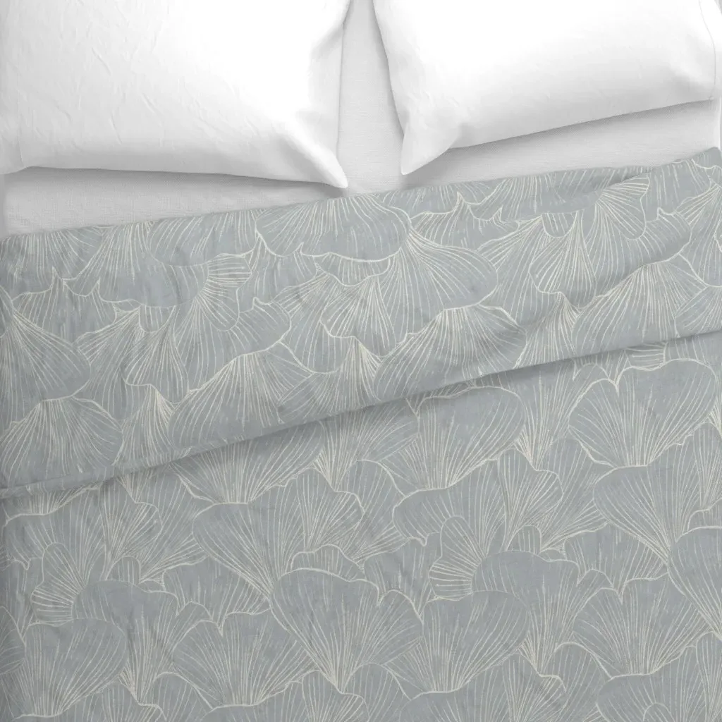 Ginkgo Leaf Japandi Botanical Duvet Cover - Dusty Blue alternate view