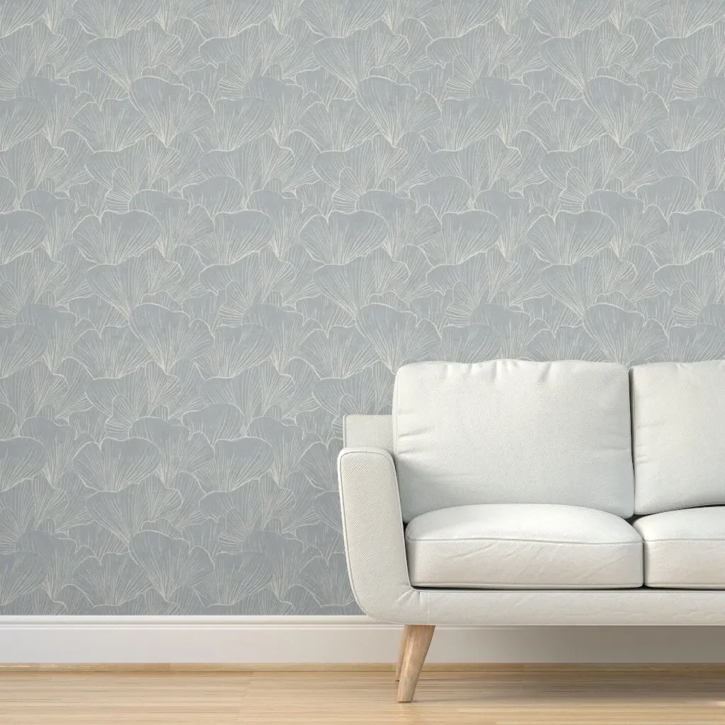 Ginkgo Leaf Japandi Botanical Peel and Stick Wallpaper - Dusty Blue product