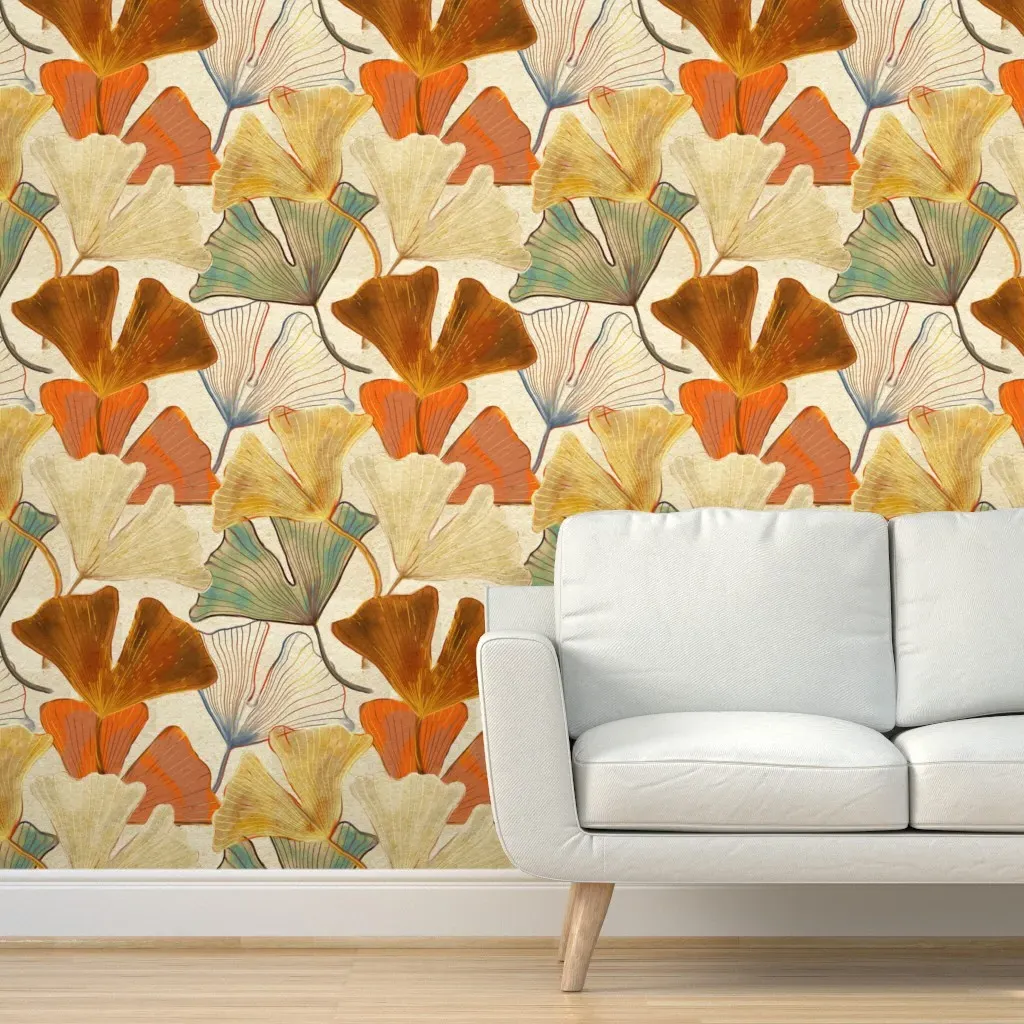 Ginkgo Leaf Watercolour Peel and Stick Wallpaper - Beige product