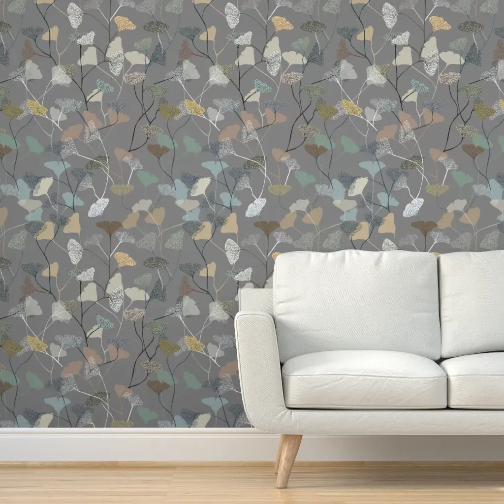 Ginkgo Leaves Peel and Stick Wallpaper - Grey product