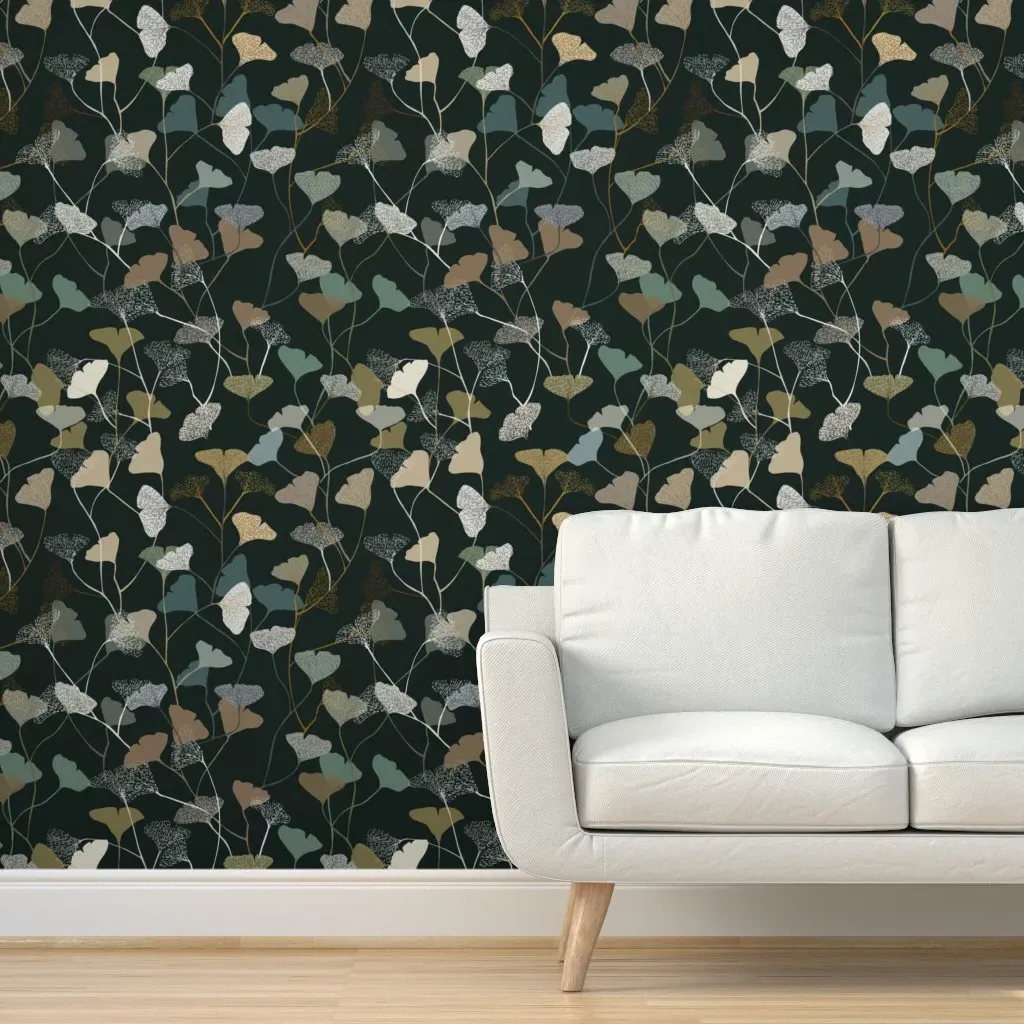 Ginkgo Leaves Peel and Stick Wallpaper - Teal product