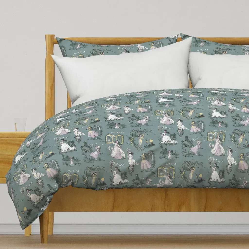Girls Running From Houses Duvet Cover - Dusty Blue product