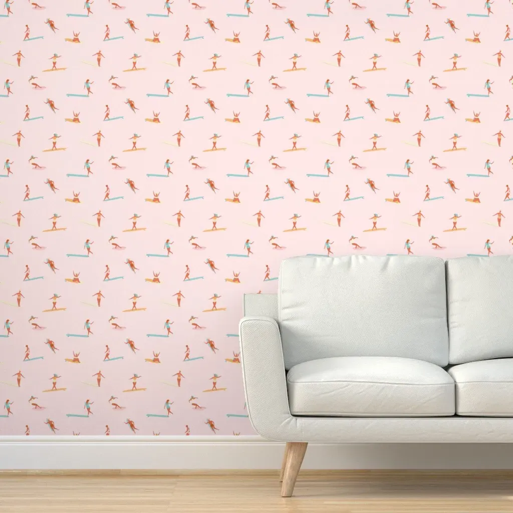 Girls Surfers Peel and Stick Wallpaper - Pink product