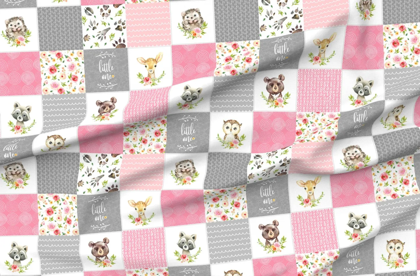 Girls Woodland Cheater Quilt Patchwork Blanket - Pink product