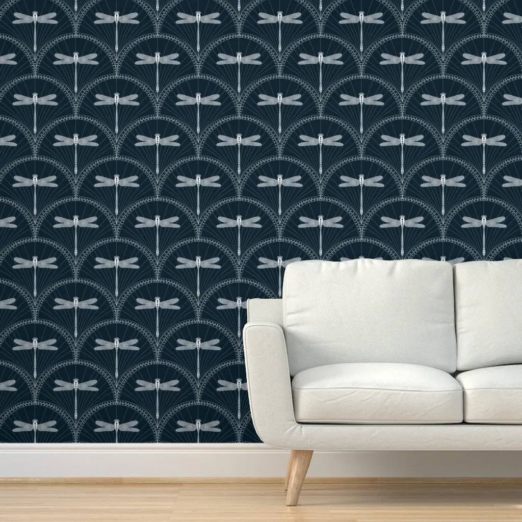 Glam Dragonflies Peel and Stick Wallpaper - Deep Navy product