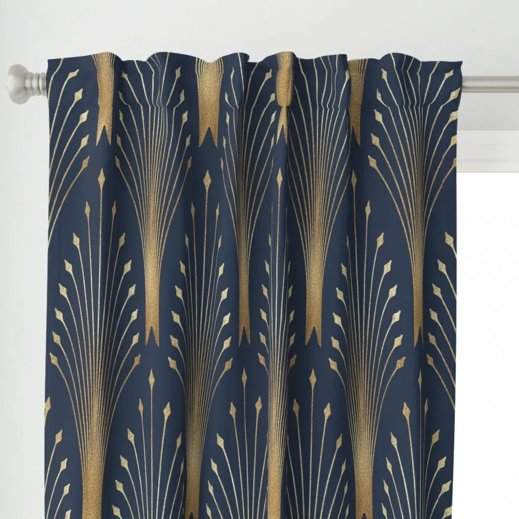 Glamour Art Deco Navy Curtain Panel - Gold alternate view