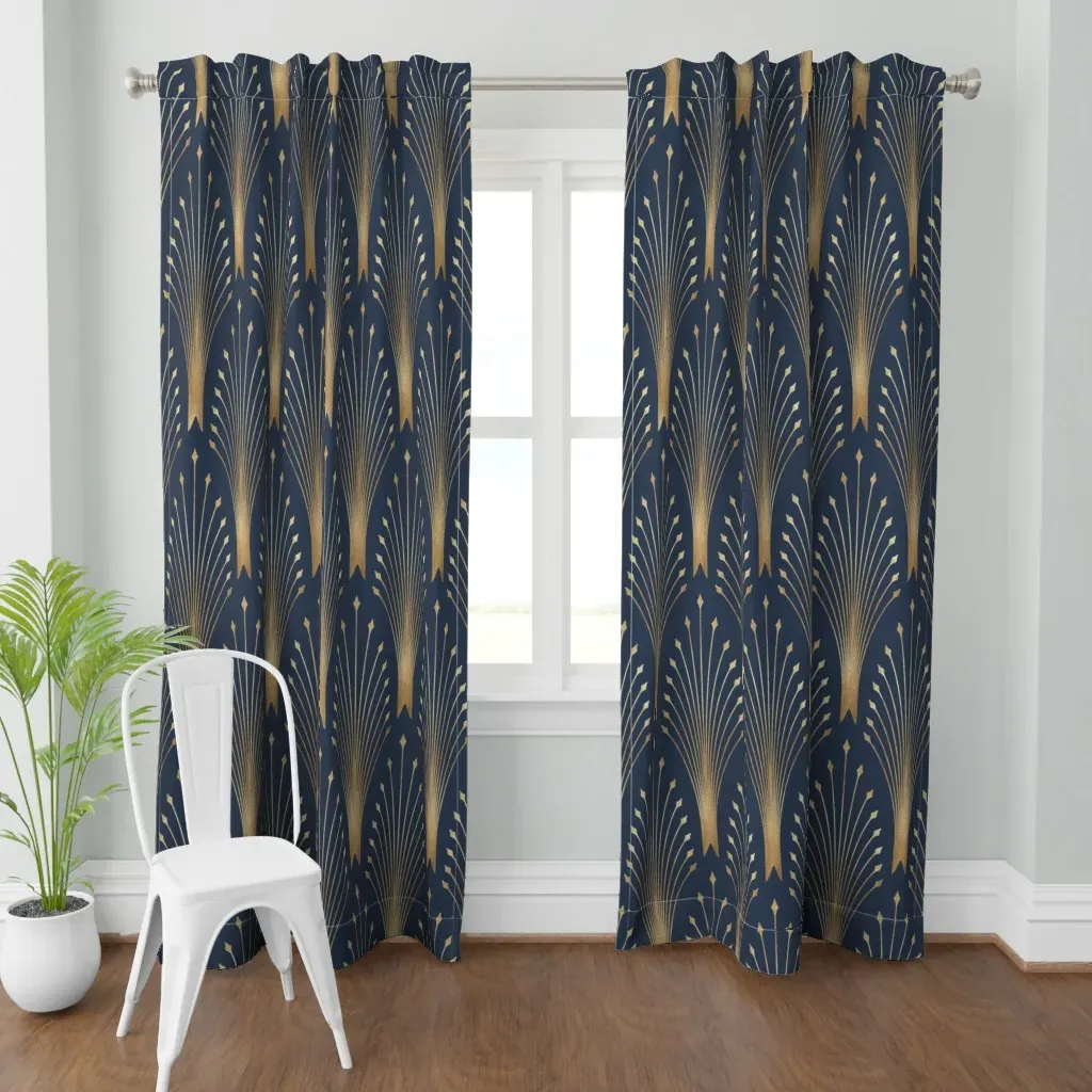 Glamour Art Deco Navy Curtain Panel - Gold product