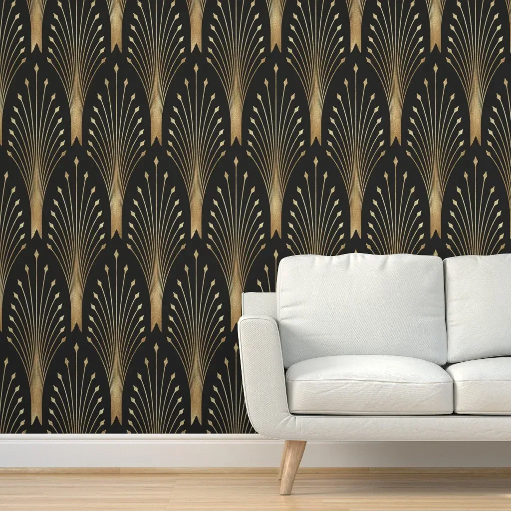 Glamour Art Deco Peel and Stick Wallpaper - Black, Gold product