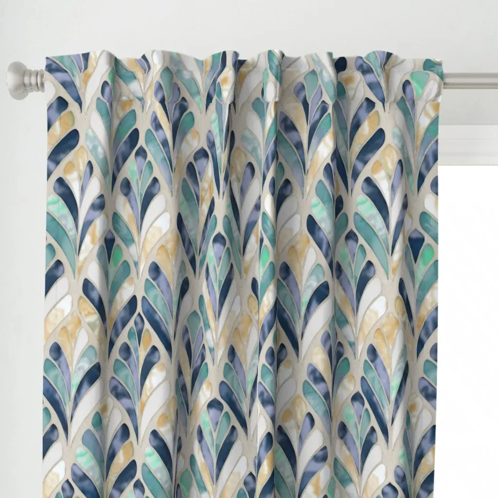Glass Scallop Tiles Curtain Panel - Teal alternate view