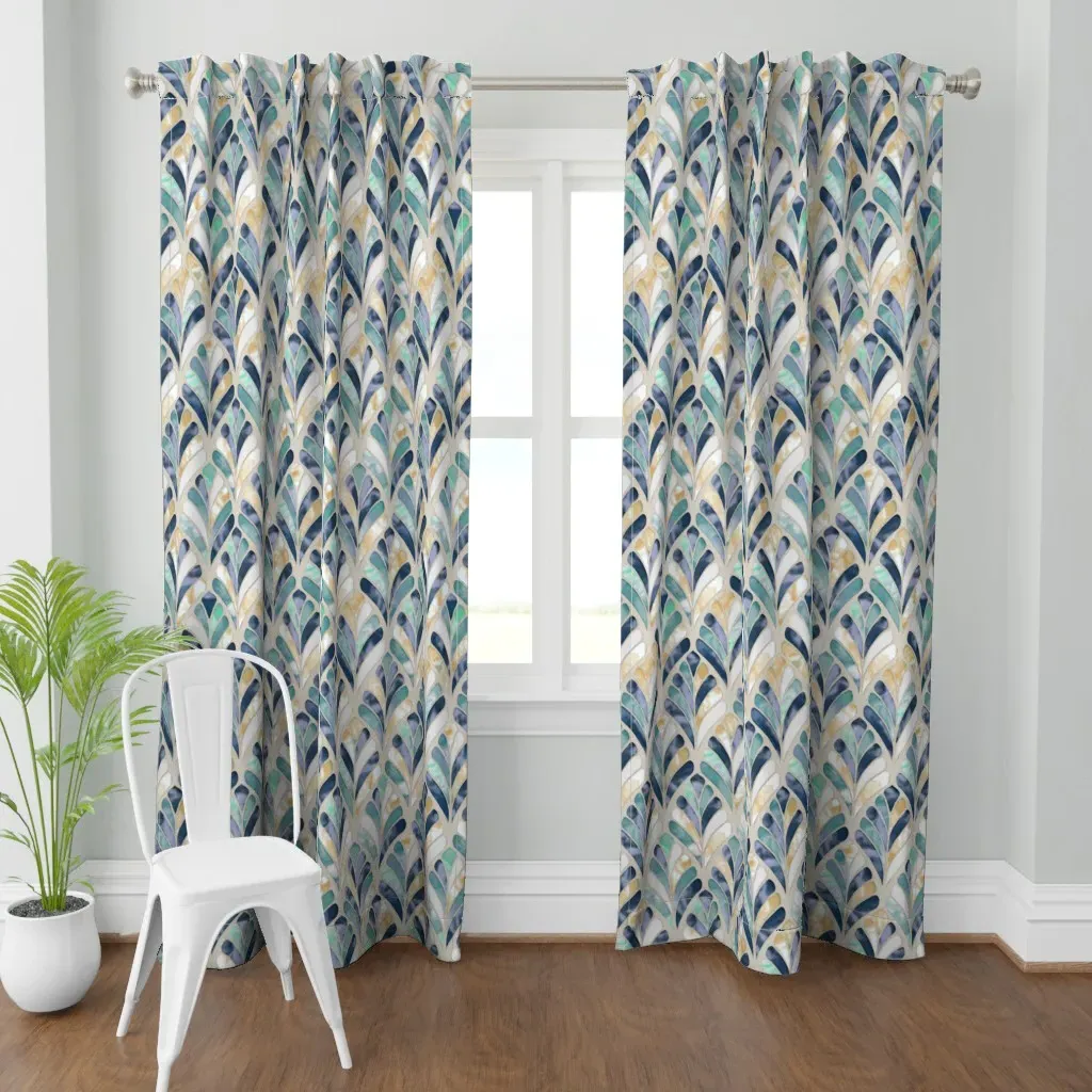 Glass Scallop Tiles Curtain Panel - Teal product