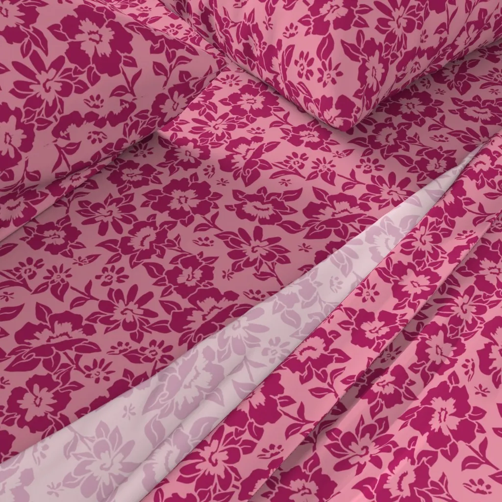 Glebe Hand Drawn Pansy Floral King Size Sheet Set - Crimson alternate view