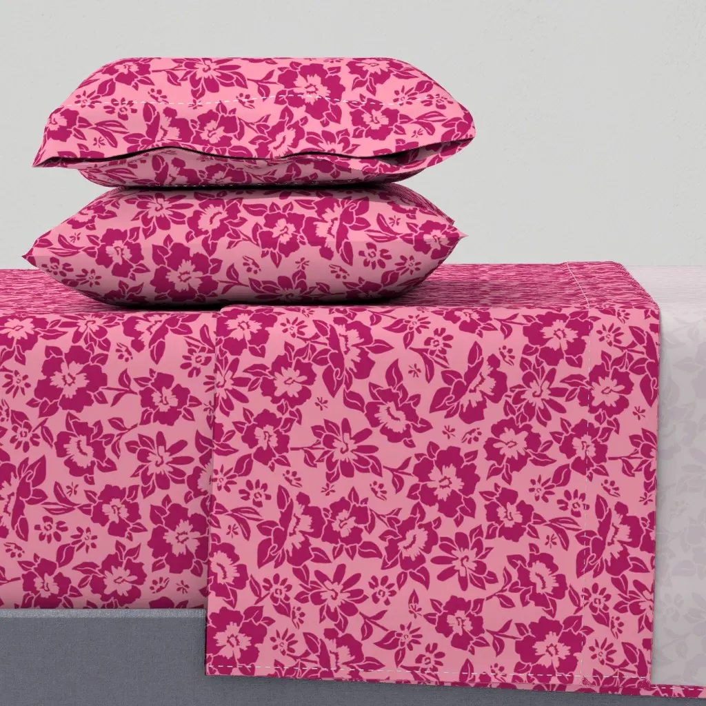 Glebe Hand Drawn Pansy Floral King Size Sheet Set - Crimson product