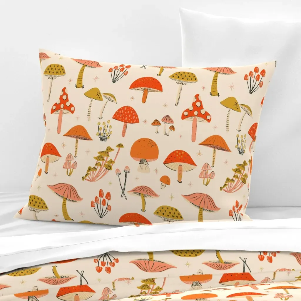 Glittery Mushrooms Standard Knife Edge Cushion - Orange, Cotton Sateen product