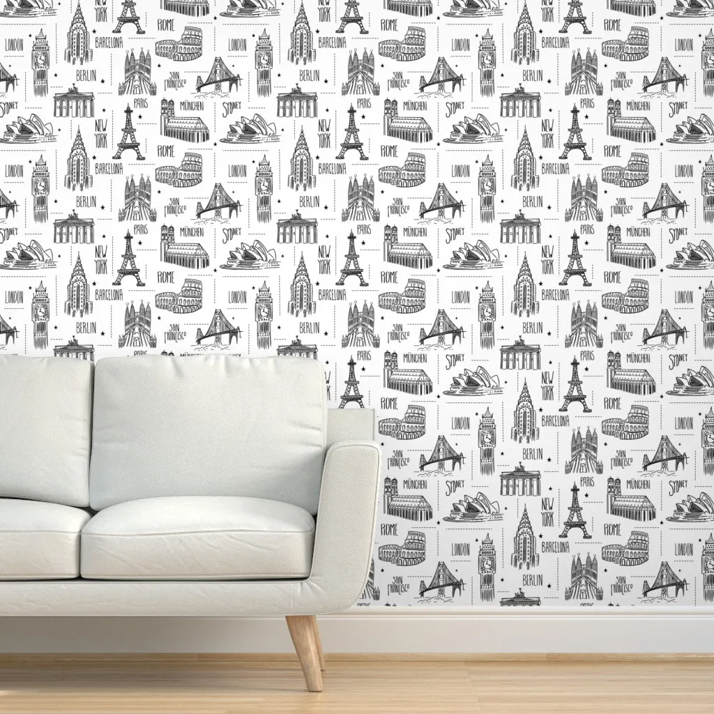 Globetrotter Travel Map Peel and Stick Wallpaper - Black, White product
