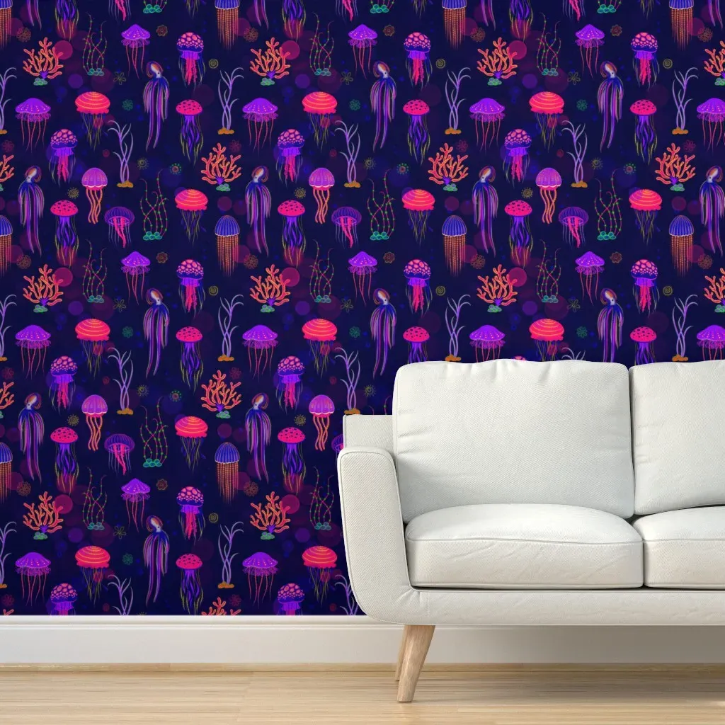 Glow In The Dark Jellyfish Peel and Stick Wallpaper - Pink product