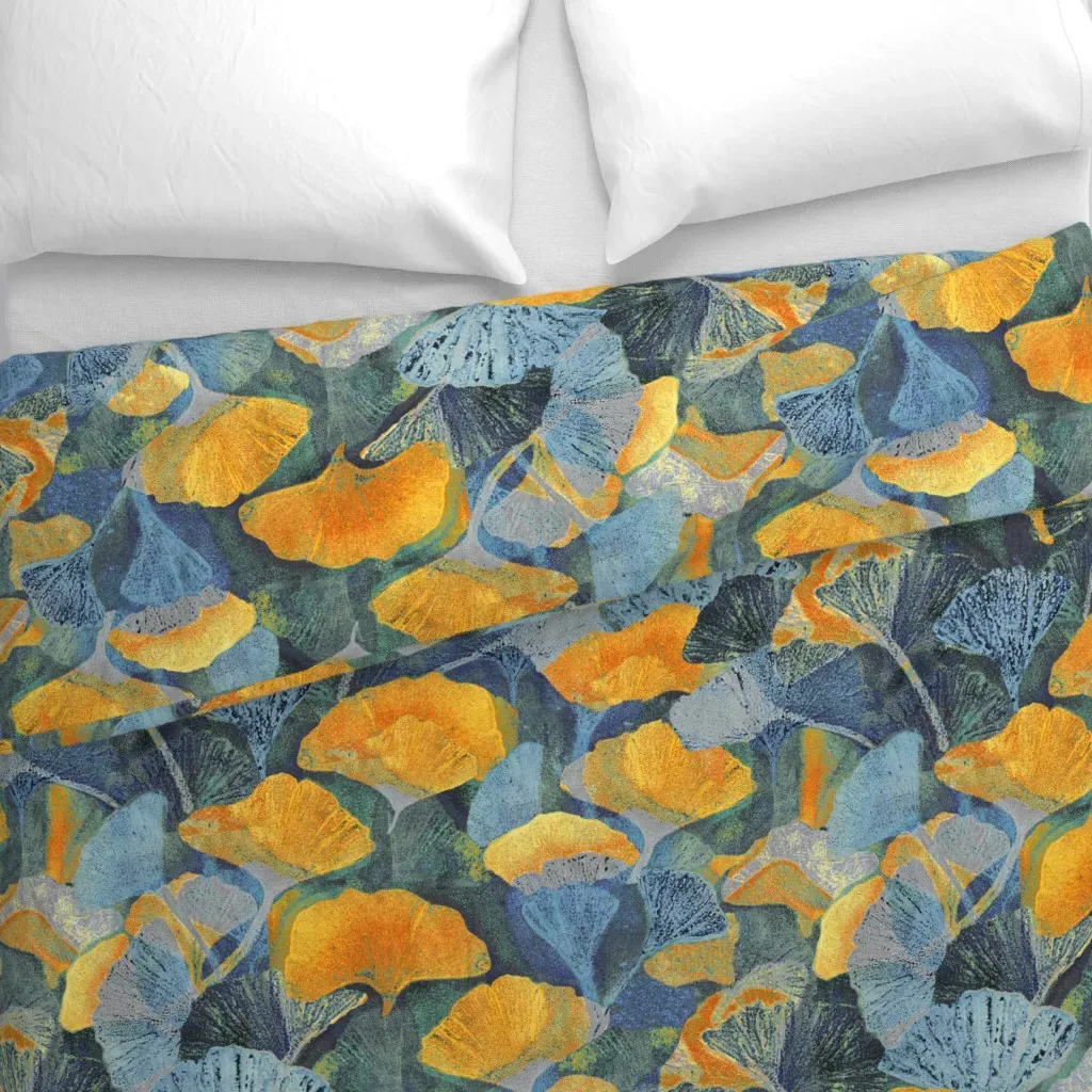 Glowing Garden Ginkos Large Duvet Cover - Mustard Yellow alternate view