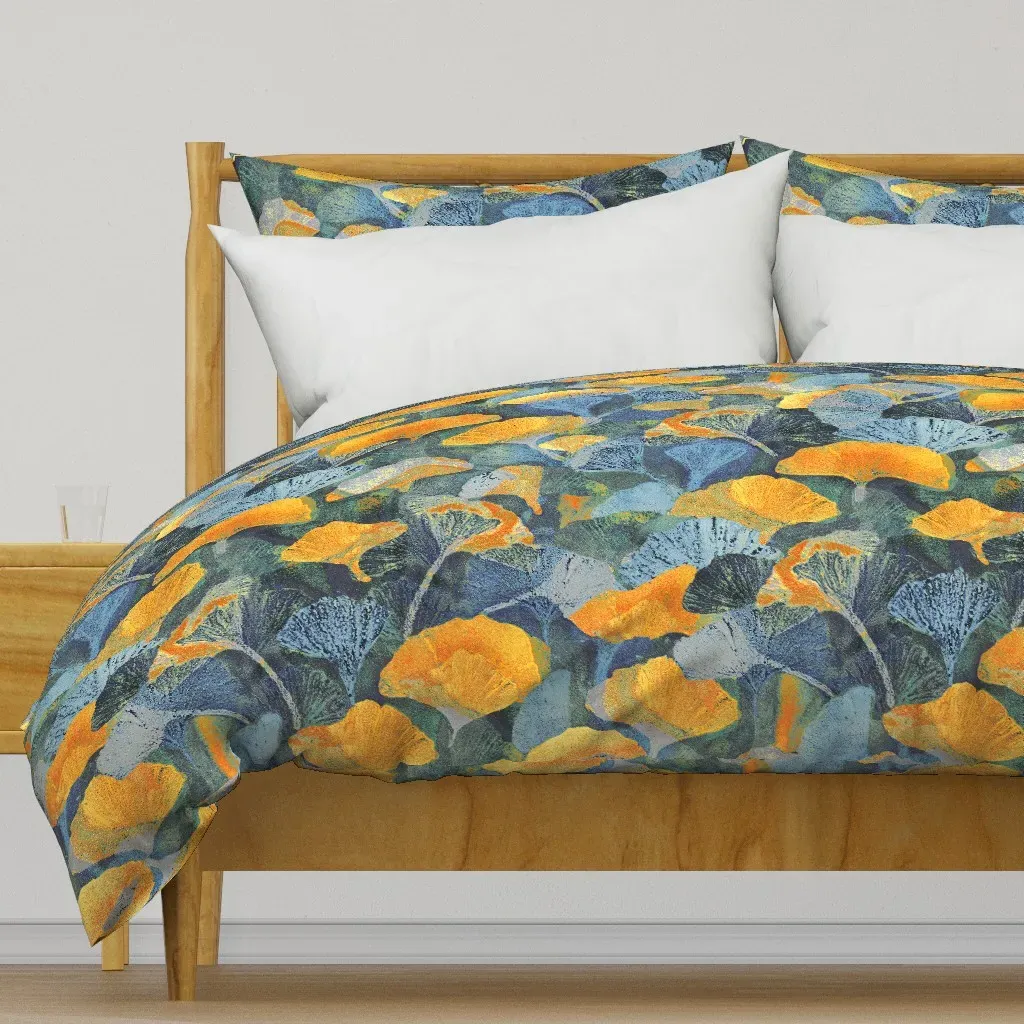 Glowing Garden Ginkos Large Duvet Cover - Mustard Yellow product