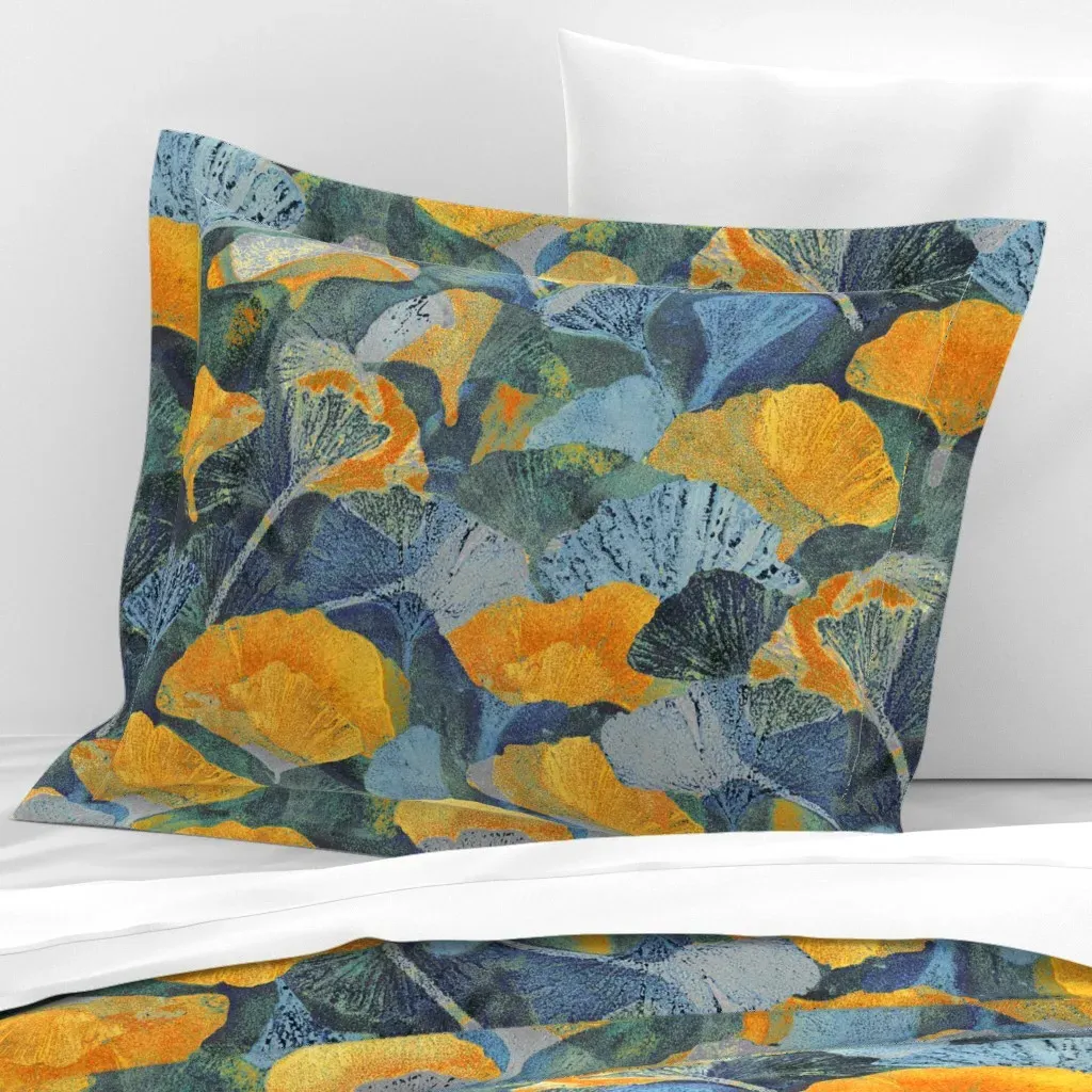 Glowing Garden Ginkos Standard Flanged Cushion Cover - Mustard Yellow, Cotton Sateen product
