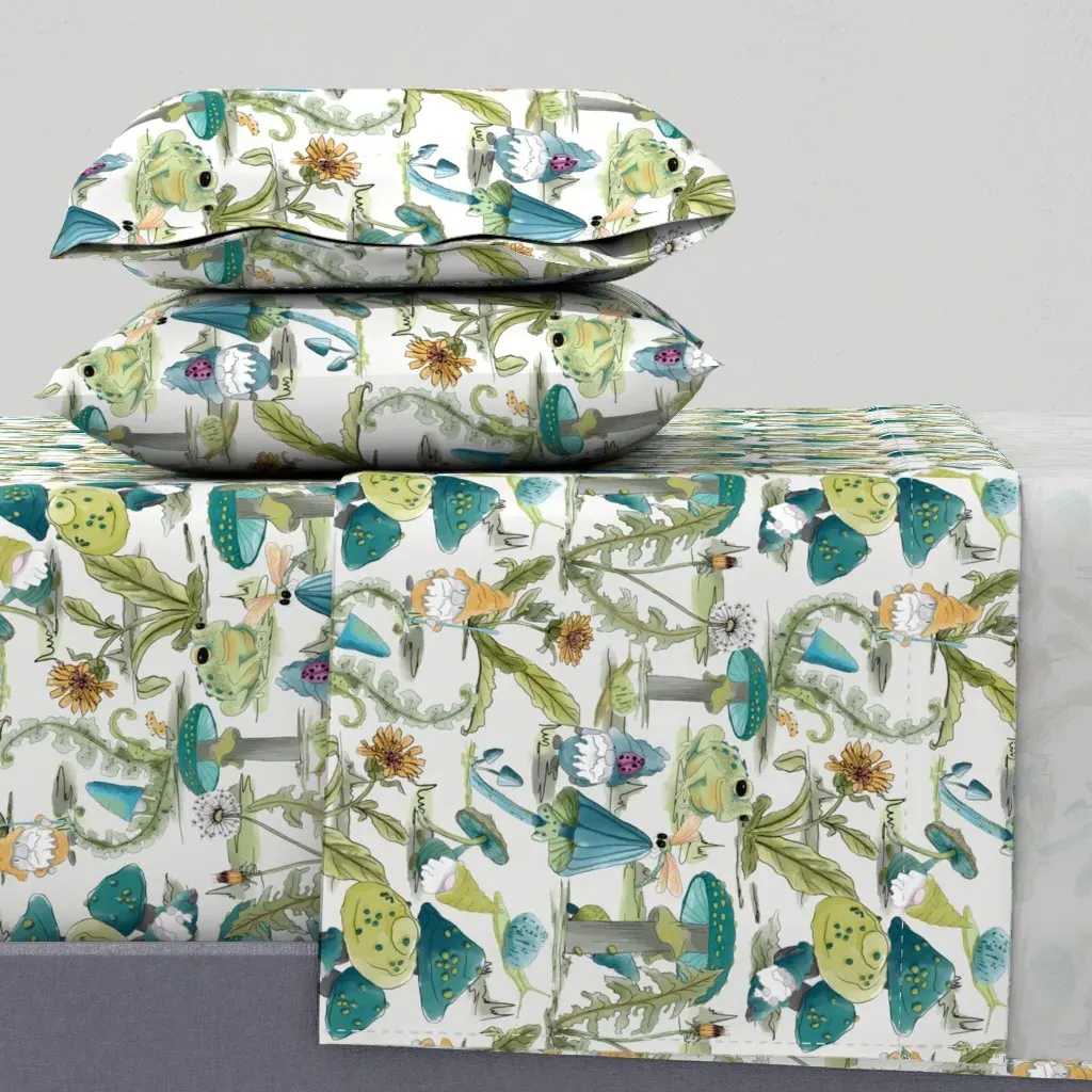 Gnome Garden Large Scale by Jaf Studio Twin XL Sheet Set - Teal product