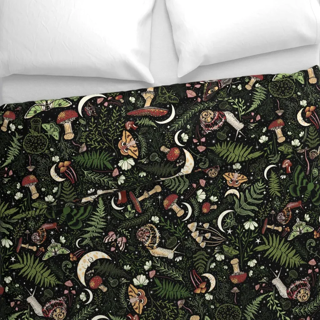 Goblin's Grotto Goblincore Duvet Cover - Dark Green alternate view