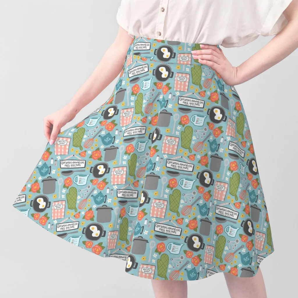 God Walks Among The Pots And Pans Pique Fabric - Light Teal alternate view