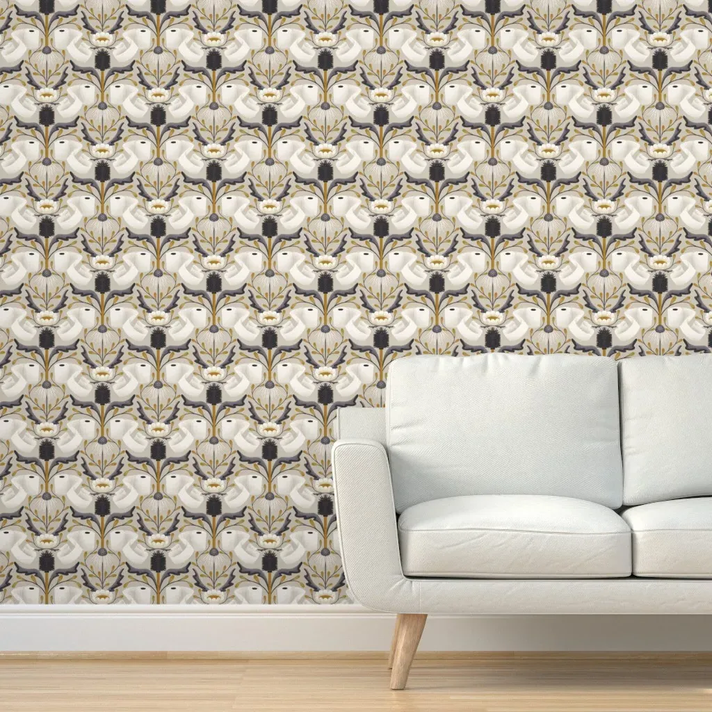 Gold and Grey Damask Peel and Stick Wallpaper - Grey product