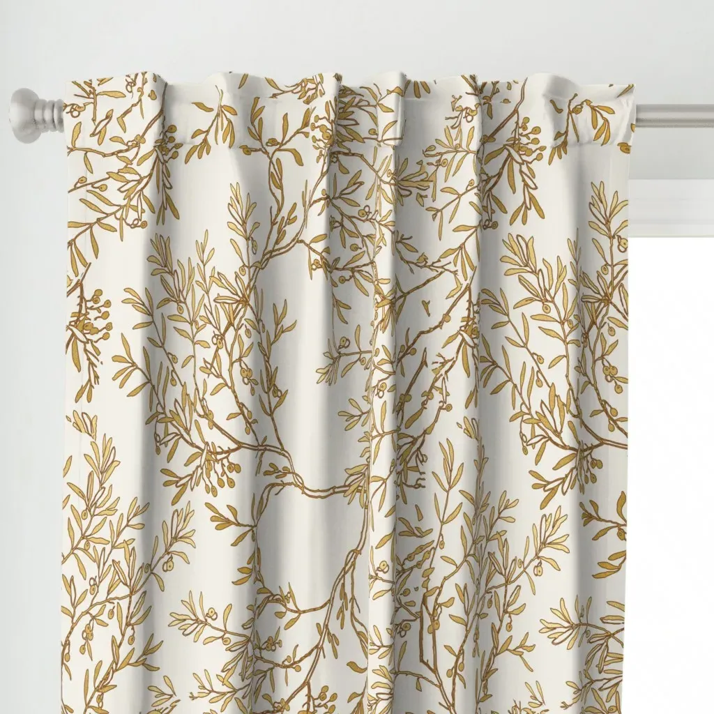 Gold Branches On Cream Curtain Panel - Gold alternate view