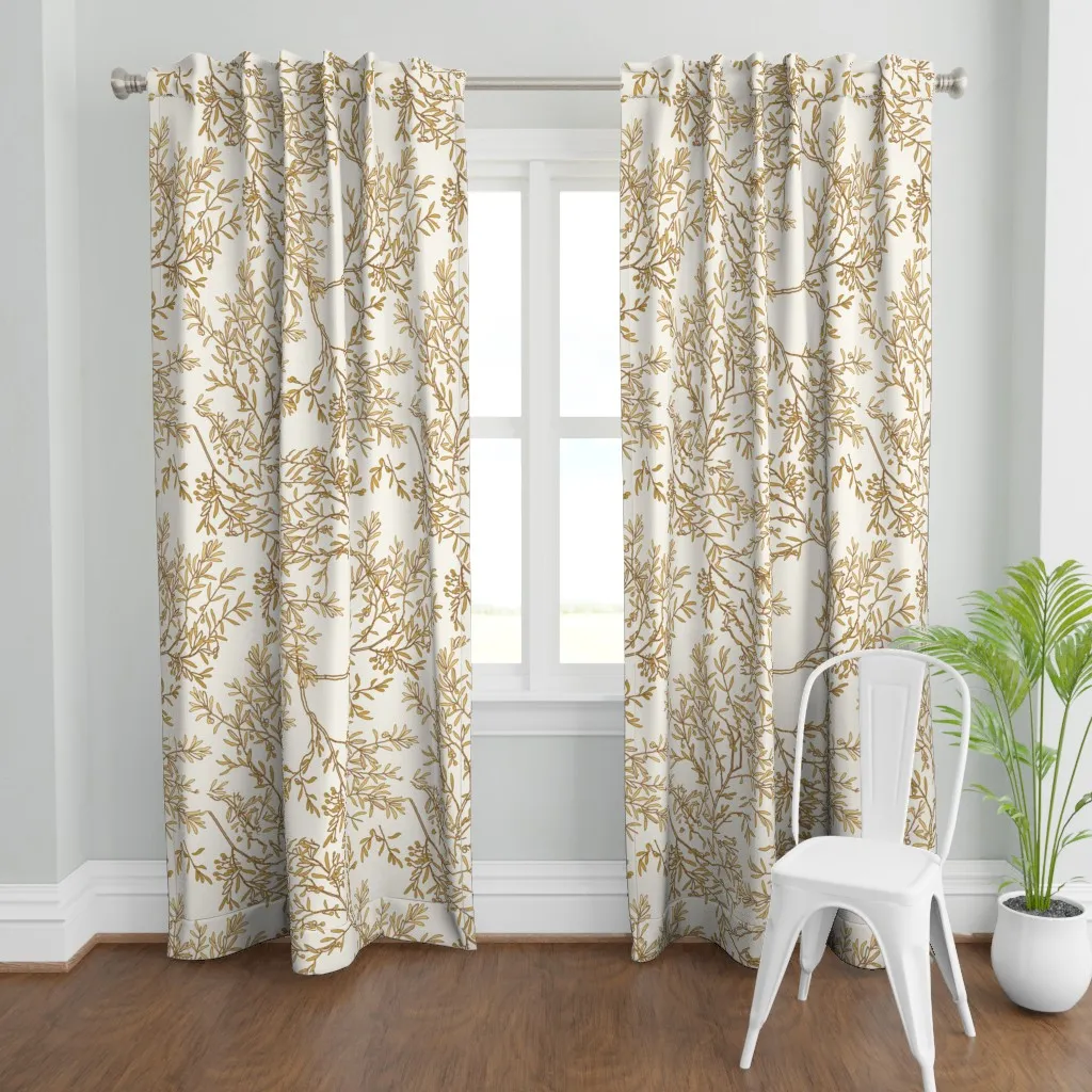Gold Branches On Cream Curtain Panel - Gold product