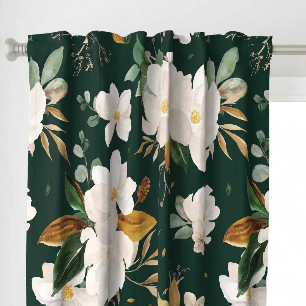 Gold Magnolia Floral Curtain Panel - White alternate view