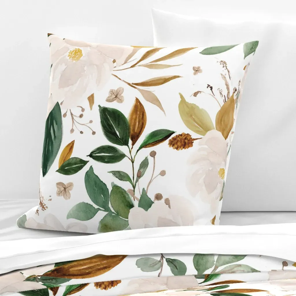 Gold Magnolia Floral Oversized Euro Pillow Sham - White product