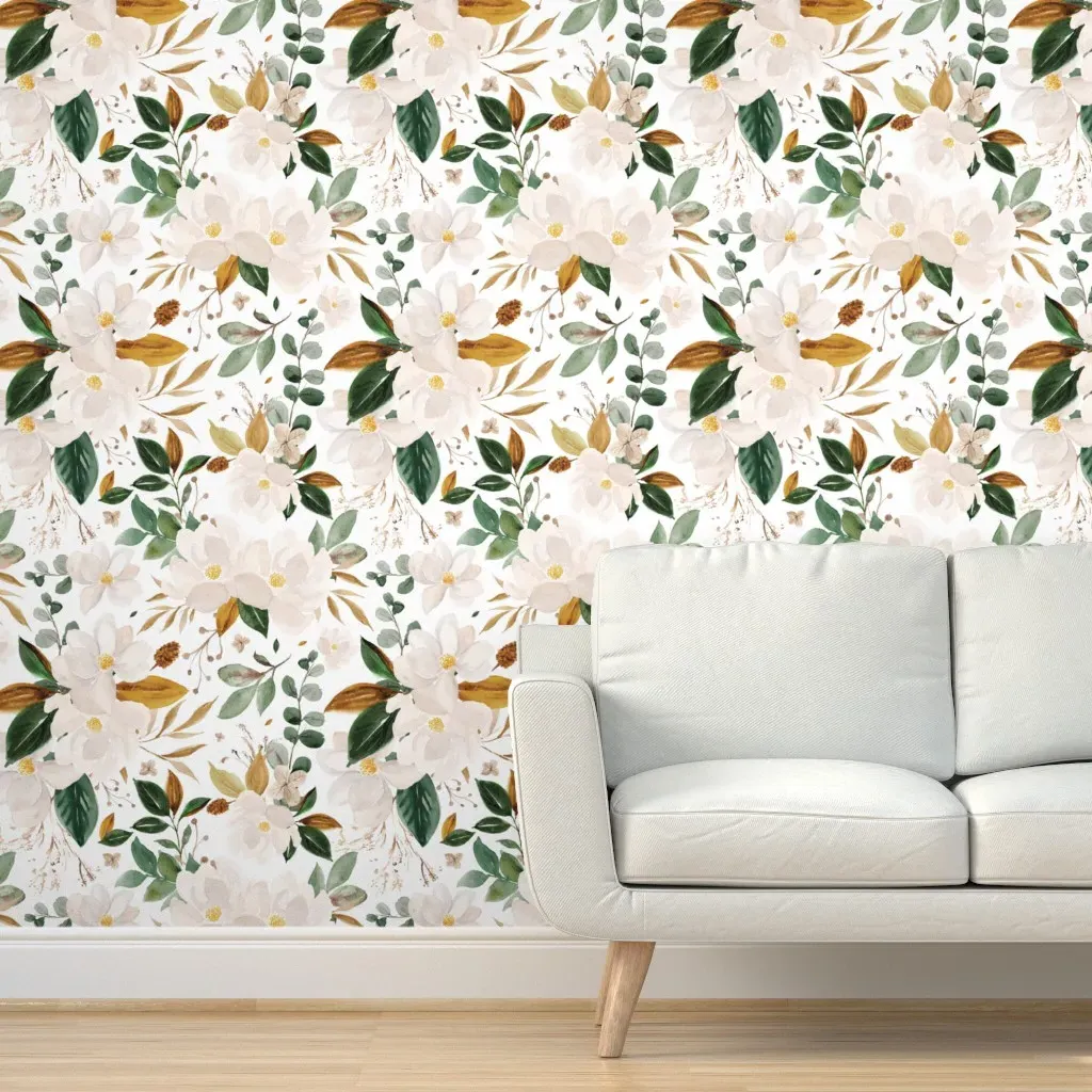 Gold Magnolia Floral Peel and Stick Wallpaper - Beige product