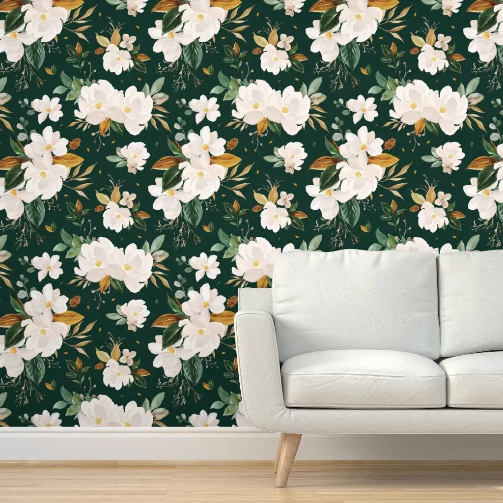 Gold Magnolia Floral Peel and Stick Wallpaper - Green product