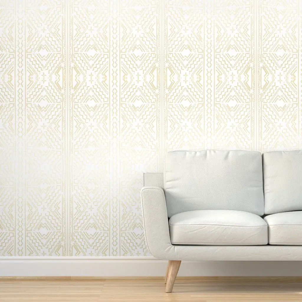 Gold on White Mudcloth Peel and Stick Wallpaper - White, Gold product