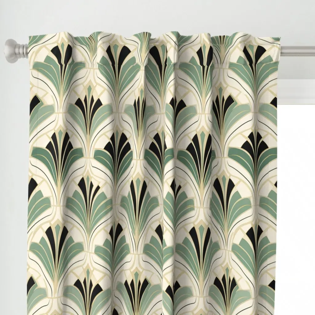 Gold Teal Black Silver Curtain Panel - Sage Green alternate view
