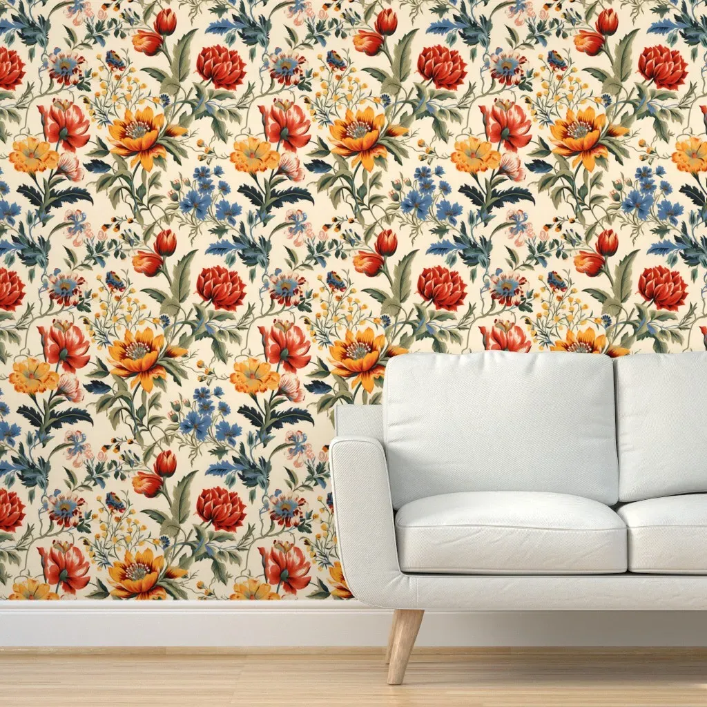 Golden Age Garden Retro Floral Peel and Stick Wallpaper - Red product