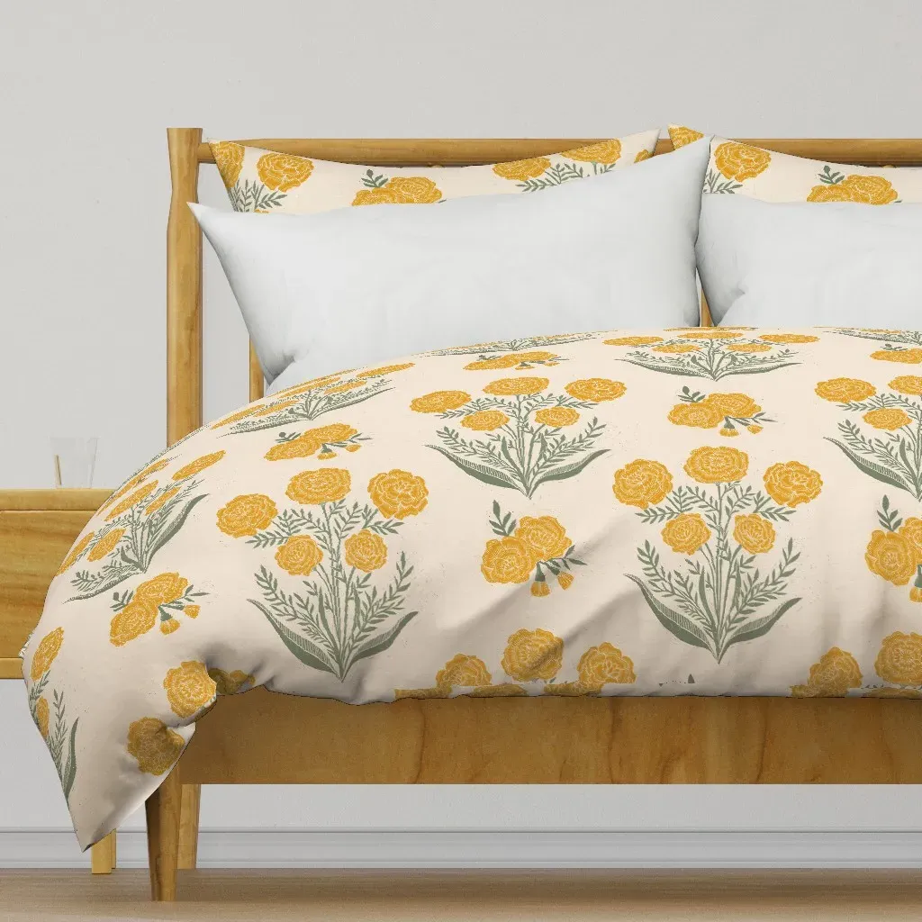 Golden Block Print Marigolds Duvet Cover - Mustard Yellow product
