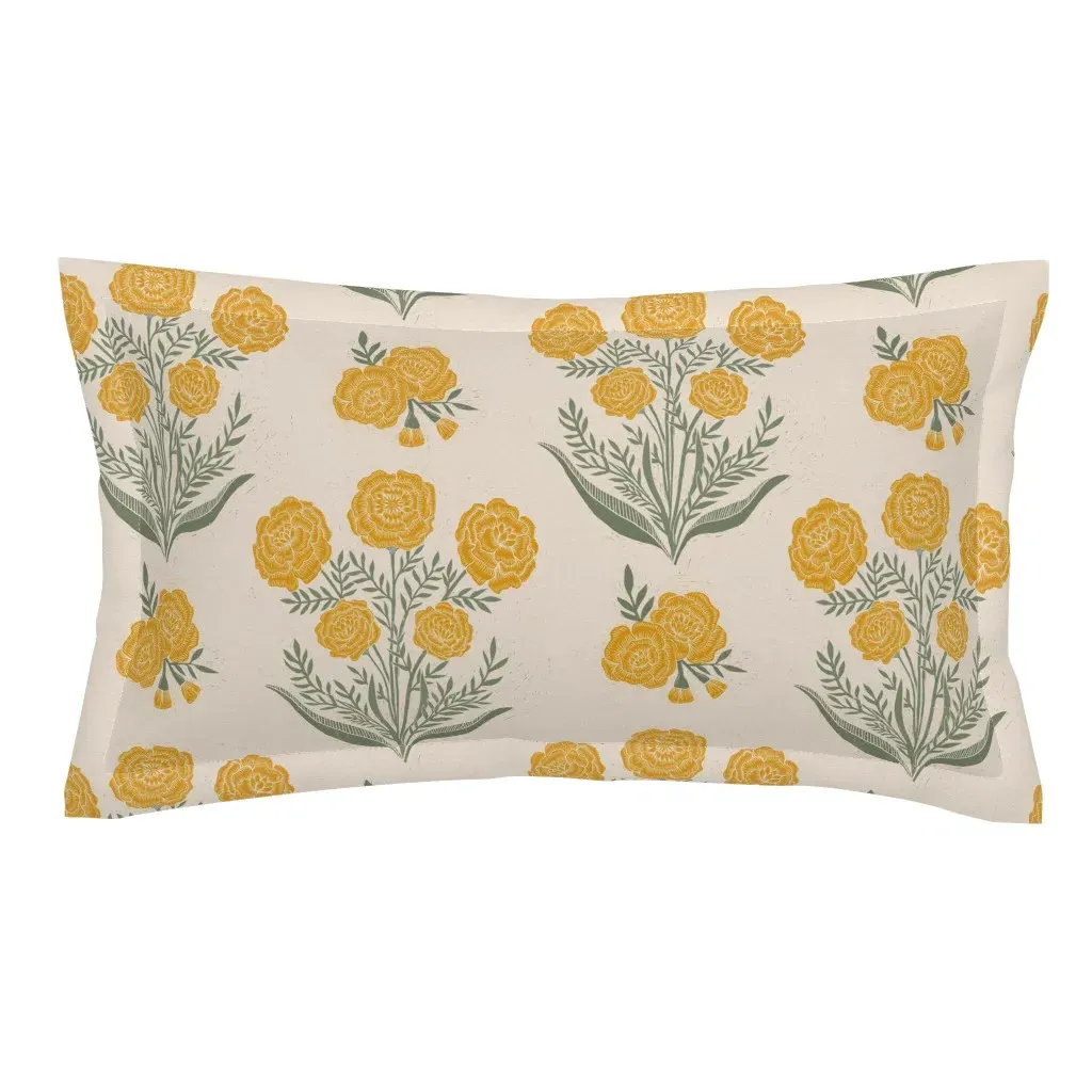 Golden Block Print Marigolds King Pillow Sham - Mustard Yellow product