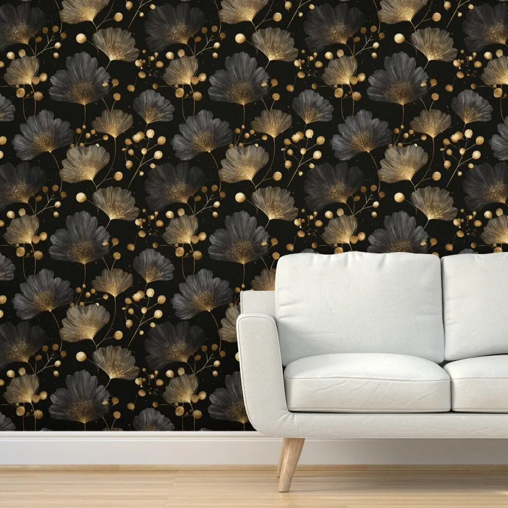 Golden Fan Flowers and Buds Peel and Stick Wallpaper - Gold product