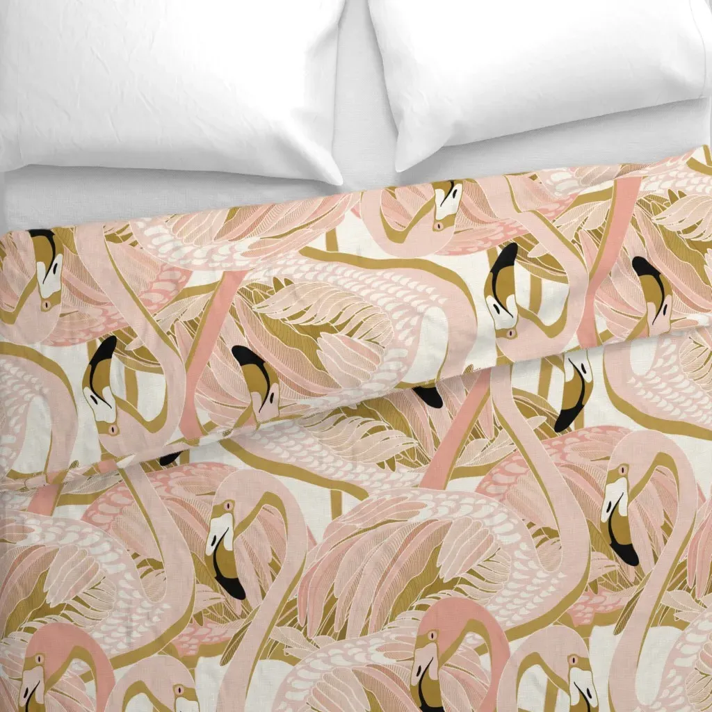 Golden Flamingo Linen Duvet Cover - Pink alternate view