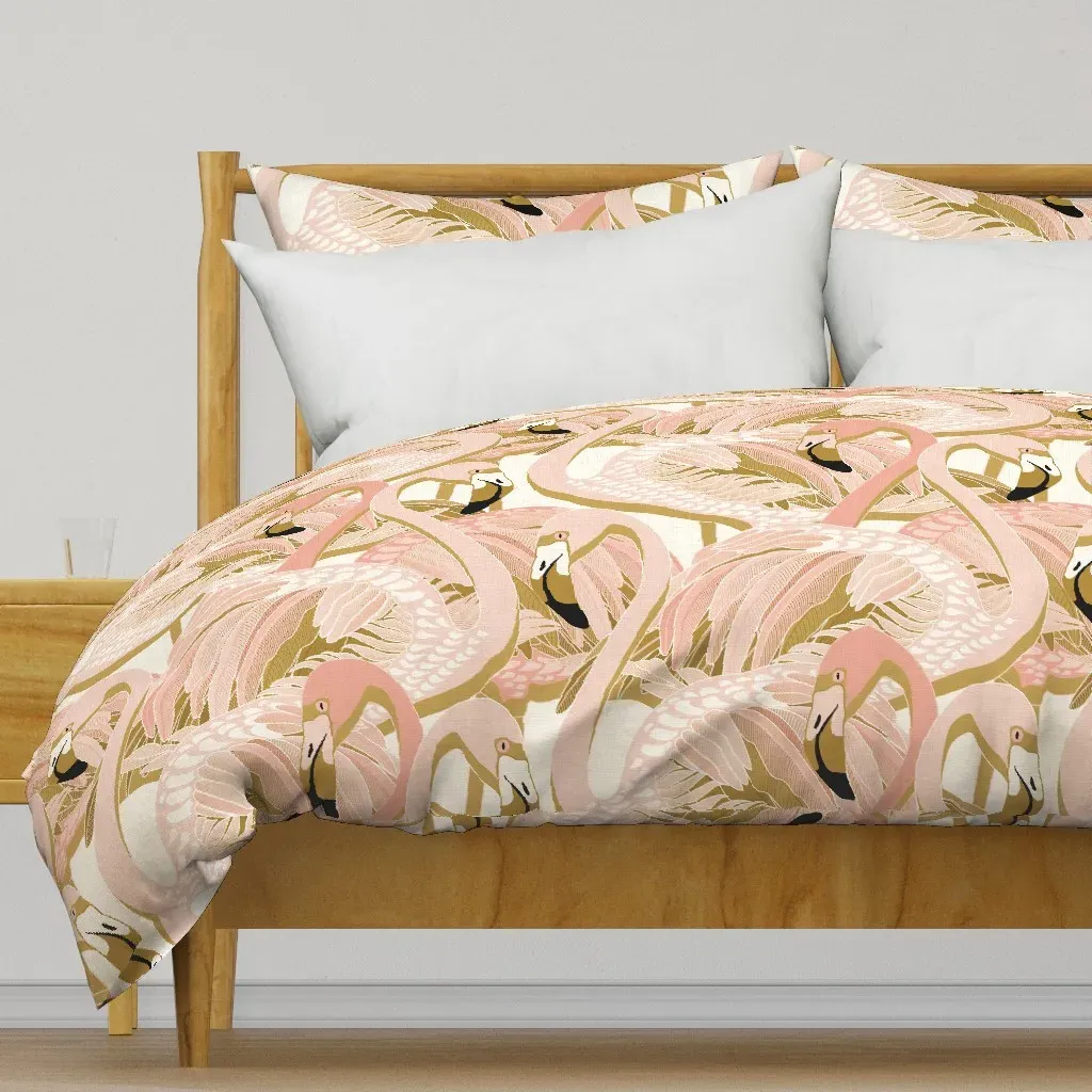 Golden Flamingo Linen Duvet Cover - Pink product