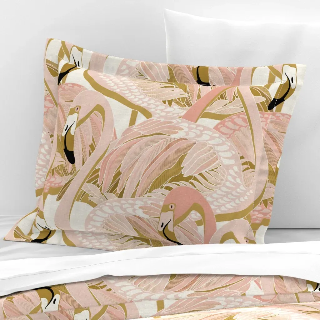 Golden Flamingo Standard Flanged Pillowcase - Pink, Cotton Sateen product