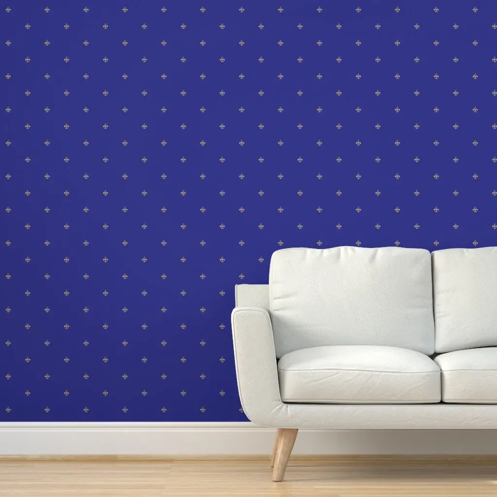 Golden Fleur-De-Lis On Indigo Peel and Stick Wallpaper - Blue product