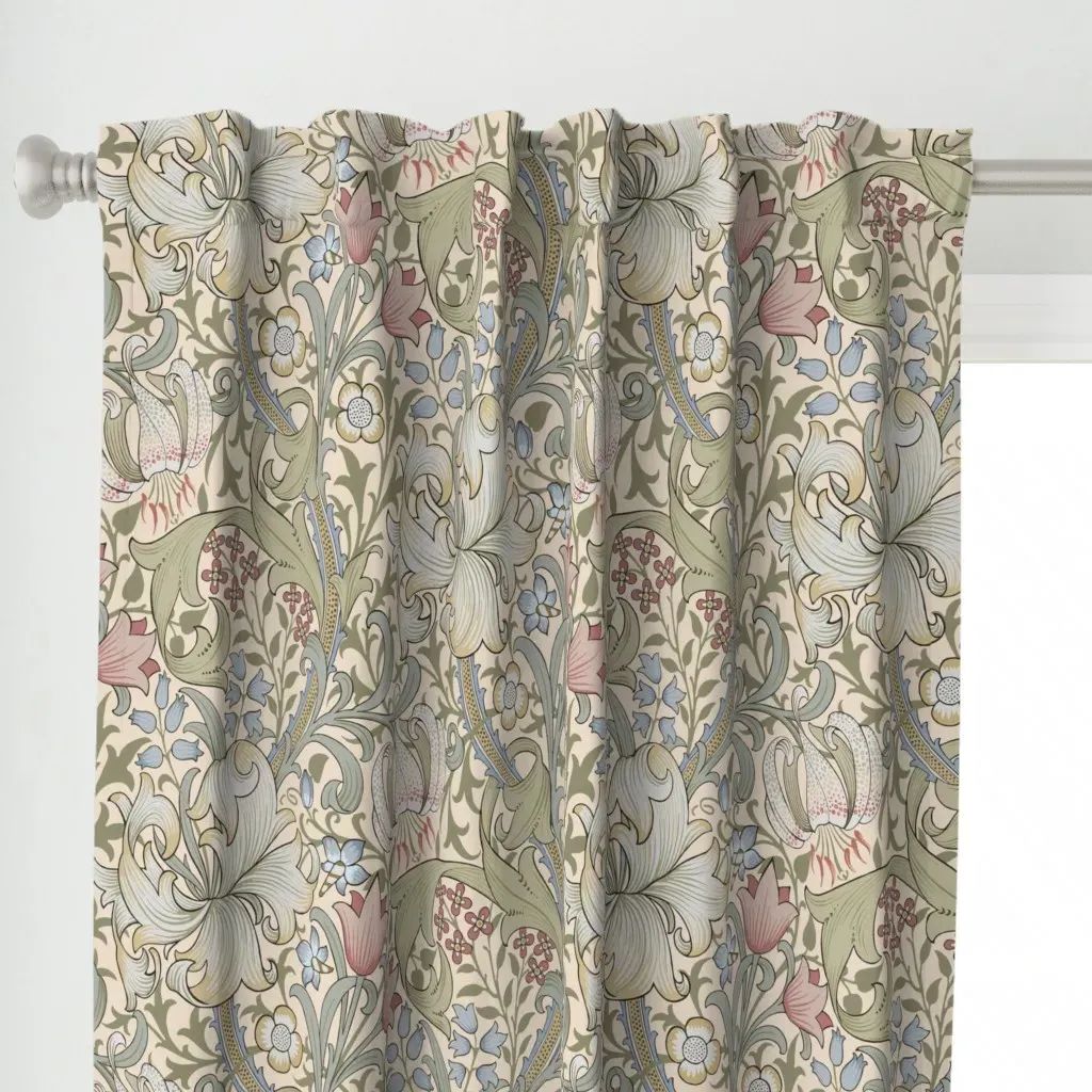 Golden Lilies William Curtain Panel - Green alternate view
